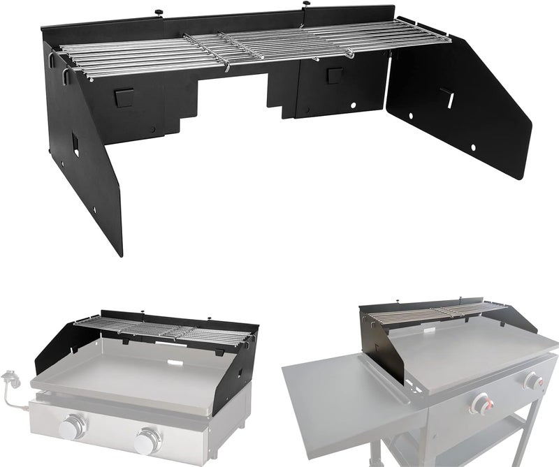 PHYESUVIN Universal Wind Screen/Guard and Griddle Warming Rack Set Fit for Griddle from 22" to 28" Without Hood, Griddle Accessories for Blackstone 22", 28" Griddle and Other Griddle with Rear Grease - Image 1